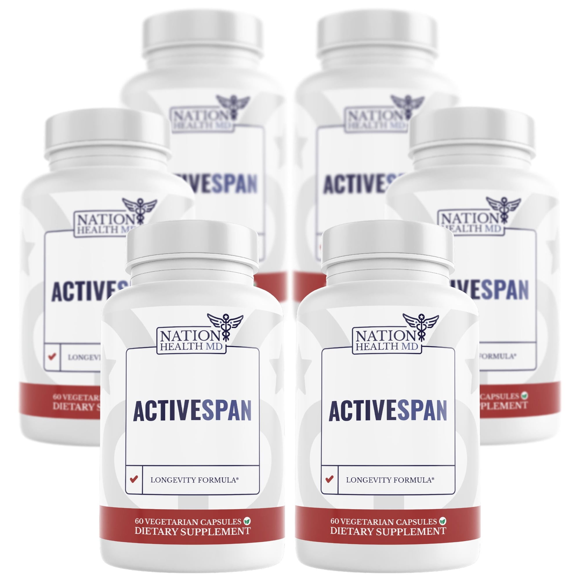 Nation Health MD ActiveSpan - Longevity Support with Astragalus & Ashwagandha, 6 Bottles
