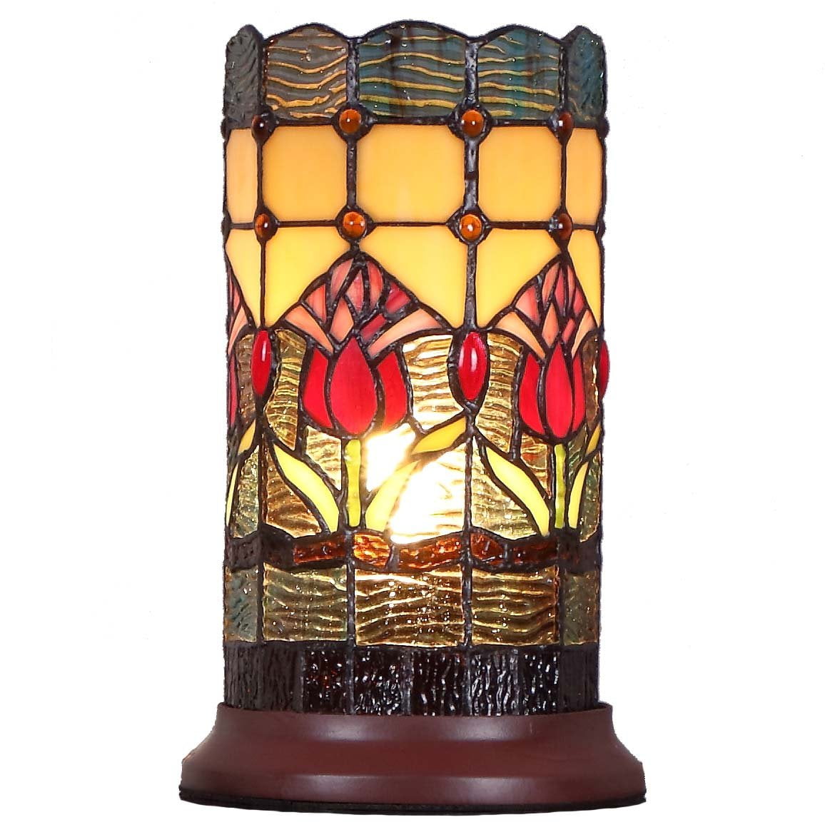Bieye L10648 Tulip 10 inch Tiffany Style Stained Glass Mini Table Lamp