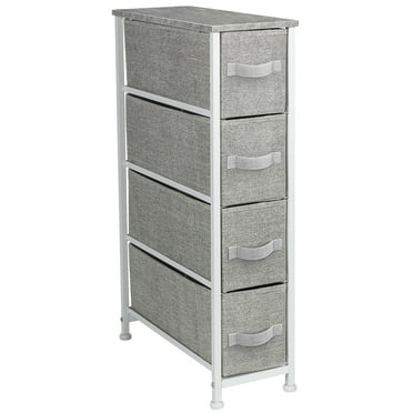 Sorbus Narrow Dresser Tower with 4 Drawers - Vertical Storage for Bedroom, Bathroom, Laundry, Closets, and More, Steel Frame, Wood Top, Easy Pull Fabric Bins (Gray)