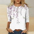 thumbnail image 2 of hxobax Womens Floral T Shirts 3/4 Sleeve Cute Tunic Tops Summer Casual Basic Tee Classic Tshirts Top, 2 of 5