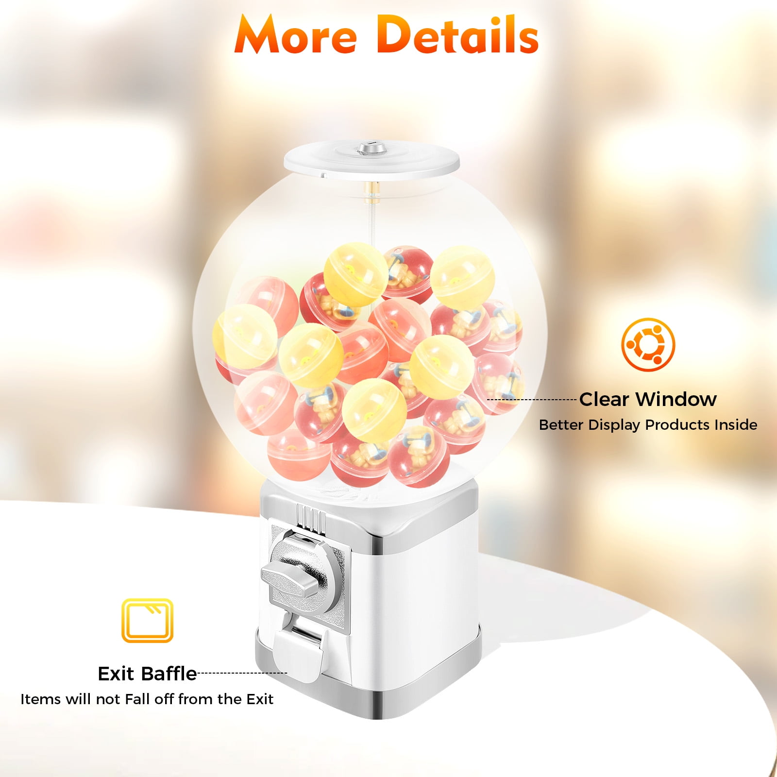 Vending Machine, Candy Vending Machine for Capsule Small Candy Nuts Bouncy Balls,for Game Stores and Retail Stores, 18"Height White
