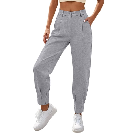 Aihuaihua Womens Dress Pants Business Casual 2026 Trendy High Waisted Ankle Length Dressy Trousers Slacks Work Clothes Grey S
