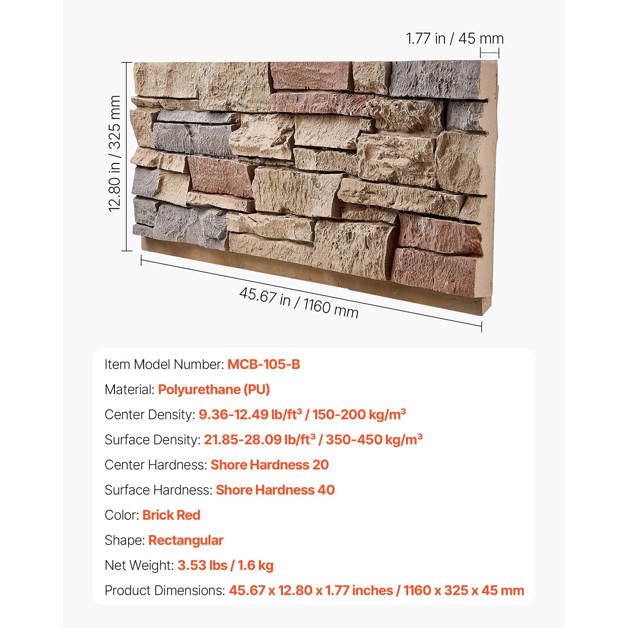 PU Faux Stone Wall Panels 39" x 198", Brick-Red Stacked Stone, Waterproof Fire-Retardant, Hand-Dyed, Easy DIY Installation for Interior Exterior