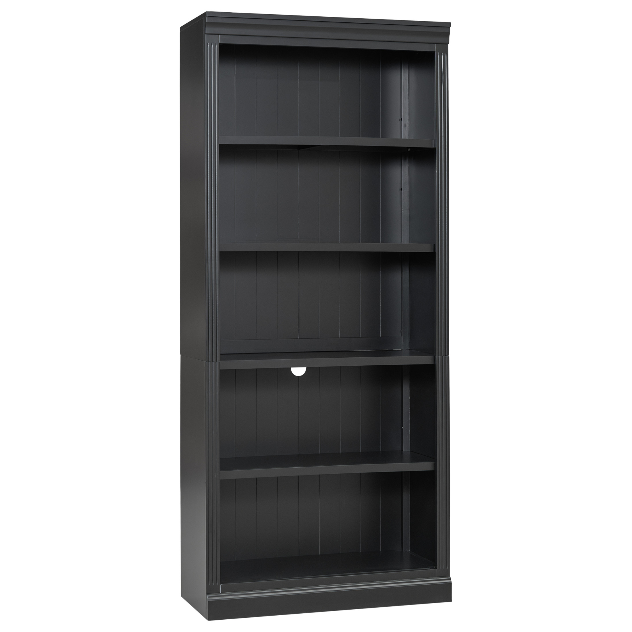 GDF Studio Halden 83.4" 5-Tier Bookcase with LED Light, Adjustable Shelves & Cable Hole, Storage Bookshelf, Black