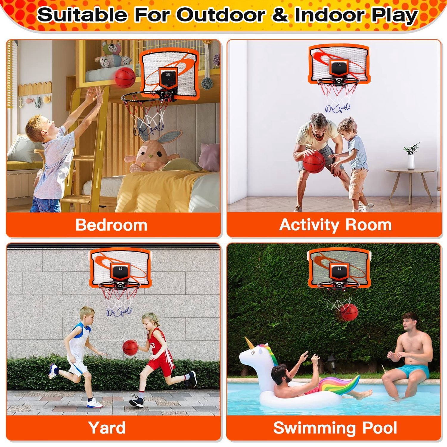 Indoor Mini Basketball Hoop Set with 4 Balls for Kids Adults Moclever Door Basketball Hoop with Electric Scorer Christmas Birthday Gifts for Kids Boys Teens