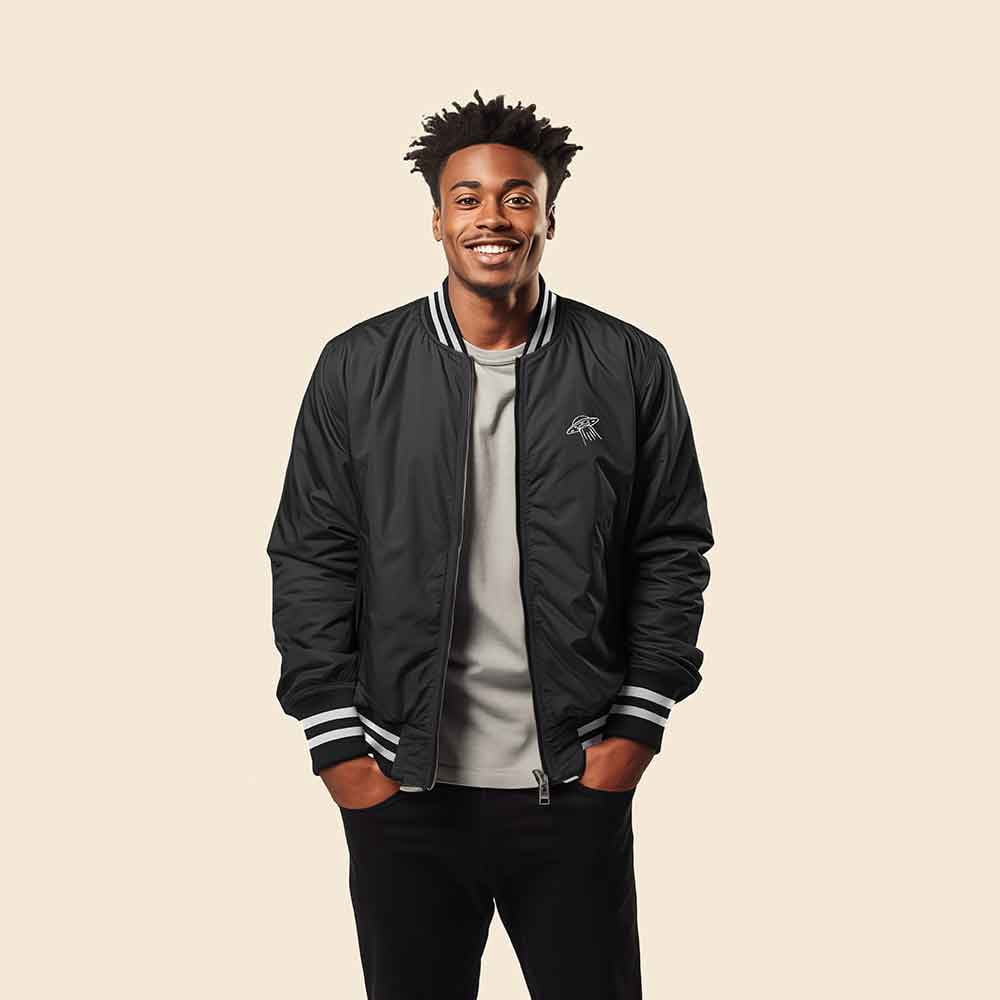Dalix UFO Embroidered Bomber Jacket Lightweight Zip Windbreaker