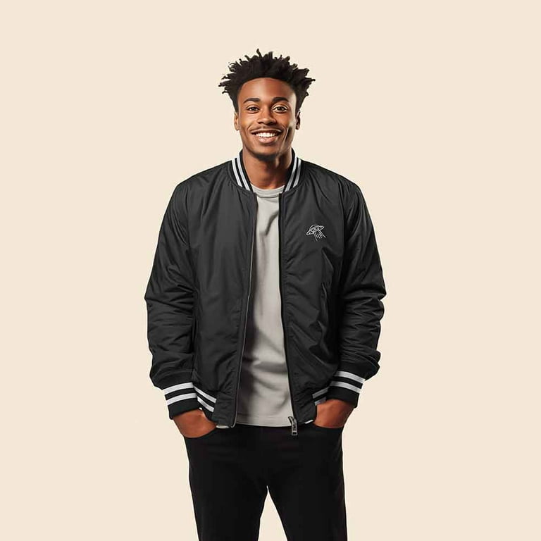 Dalix UFO Embroidered Bomber Jacket Lightweight Zip Windbreaker
