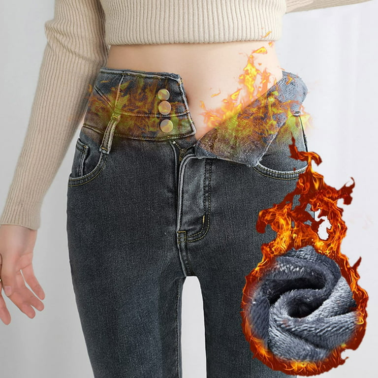 Men's winter thick Thermal jeans fleece lined Denim Pants cotton Warm  Trousers