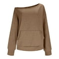 thumbnail image 3 of ABATAB Women's Oversized off Shoulder Sweatshirts Trendy Long Sleeve Basic Pullover Tops with Pockets Fall Lightweight Clothes(Medium,Brown), 3 of 6