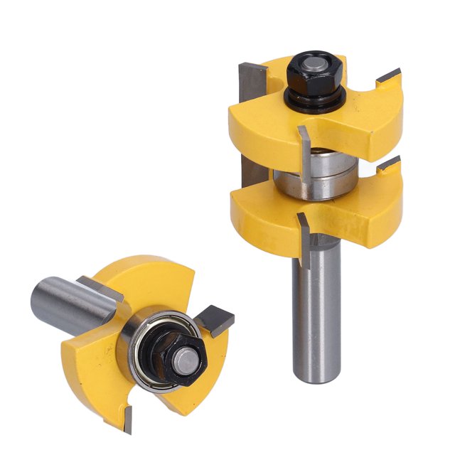 Broca de Ranura para Lengüeta de 1/2 Pulgada, 2 Piezas en Forma de T, 3 Dientes, 2 Rodamientos, Fresa de Acero Al Carbono para Carpintería, Broca de Aleación para Carpintería DIY Khall Venta Caliente