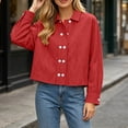 thumbnail image 6 of QIYAGBSA Shirts for Women Button Down Collared Long Sleeve Cropped Cotton Linen Blend Relaxed Fit Casual Everyday Wear (Red, L), 6 of 6
