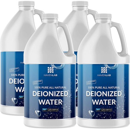 Haven Lab Deionized Water - Distilled Hydrogen Solution - Demineralized Purification Softener in a Jug - for Sterile Washing, Automotive Cleaning, and Watering Plants (4 Gallons)