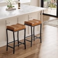 thumbnail image 4 of Set of 4 Modern 26 Inch Counter Height Saddle Bar Chairs – Thick Padded Faux Leather Seat – Sturdy Black Steel Frame with Footrest – Ideal for Kitchen Island or Dining Room, Brown, 4 of 7
