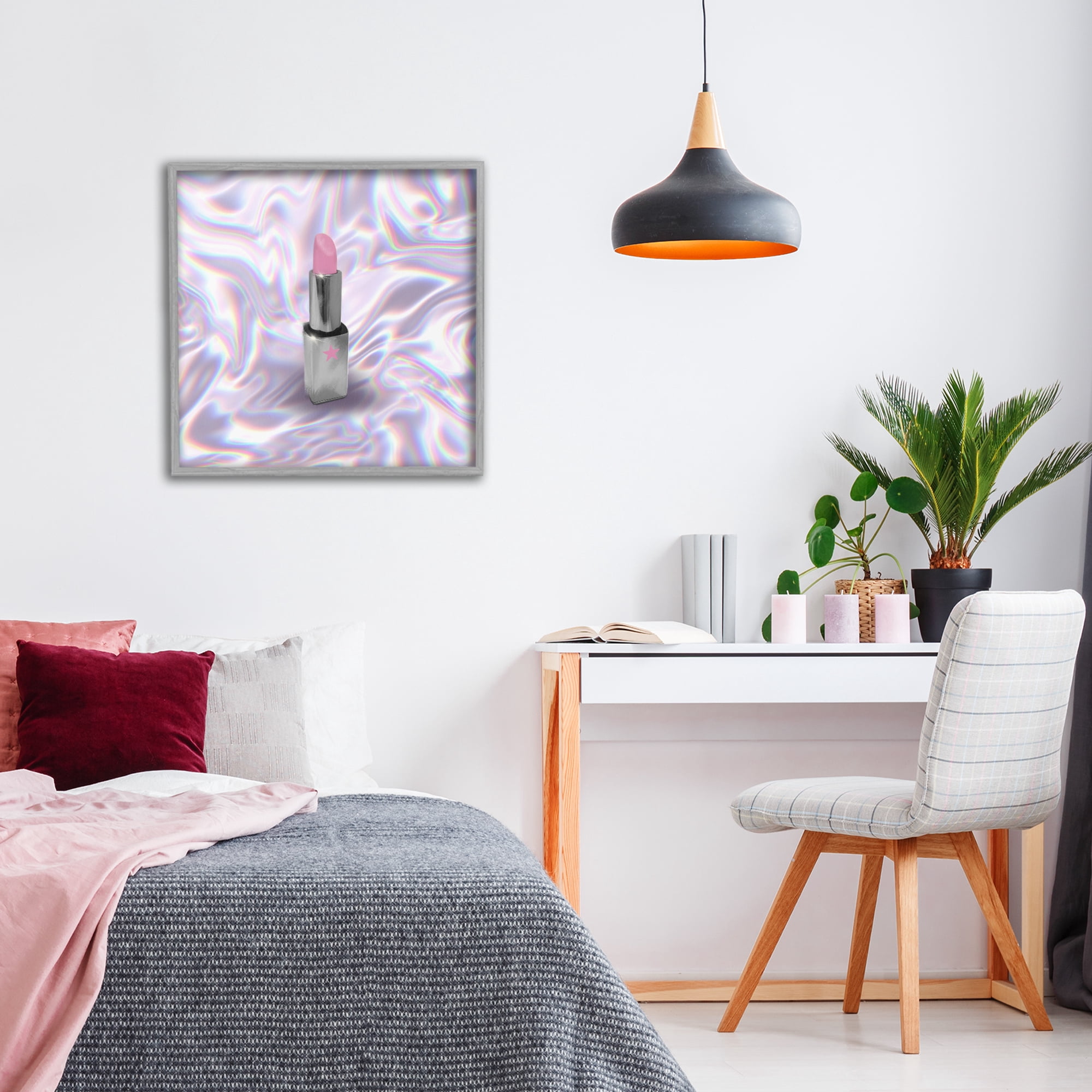 Stupell Industries Iridescent Icon Lipstick Gray Framed Giclee Art, design by Matthew Piotrowicz