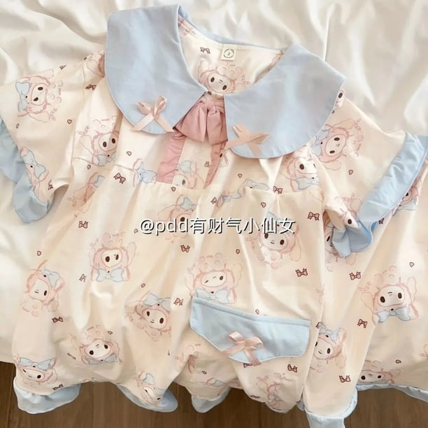 Conjuntos de pijamas de Hello Kitty Sanrio para mujer, Anime Kuromi, nuevo estilo Kawaii, ropa de manga corta cómoda, regalo de verano