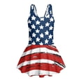 thumbnail image 4 of COEQINE Girls One Piece Bathing Suit, Scoop U-Neck & V Back Playful Swimsuit with Attached Skirt, 4th of July Beach Swim Dress for Kids Age 5-6, Machine Washable, Distressed American Flag, 4 of 8