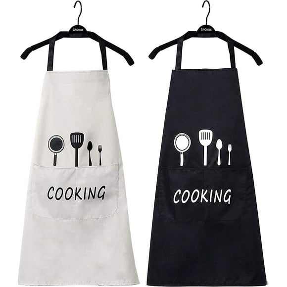 Tabliers de Cuisine pour Femmes & Hommes - Tablier de Cuisine Taille Libre - Idéal pour Hommes & Femmes - Préféré des Chefs avec 1 Grande Poche (Beige & Noir, Lot de 2)
