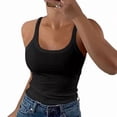 thumbnail image 2 of Women Spaghetti Strap Scoop Neck Ribbed Tank Tops Slim Fitted Cotton Camisole Basic Sleeveless Layering Shirts Black S, 2 of 5