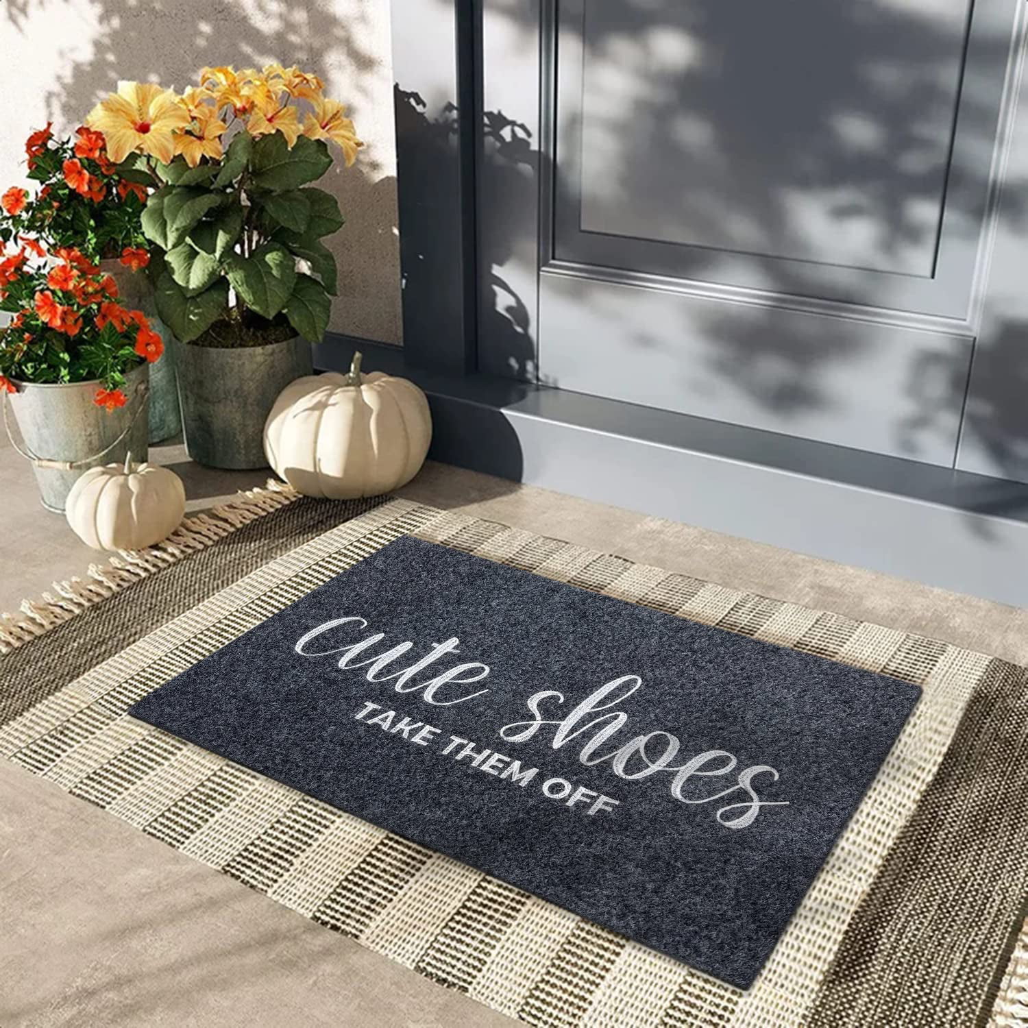 Brighaus Large Outdoor Indoor Door Mat - Non-Slip Heavy Duty Front Welcome  Doormat Rug - Outside Patio, Inside Entry Way, Catches Dirt Dust Snow - Mud  - Black/W…