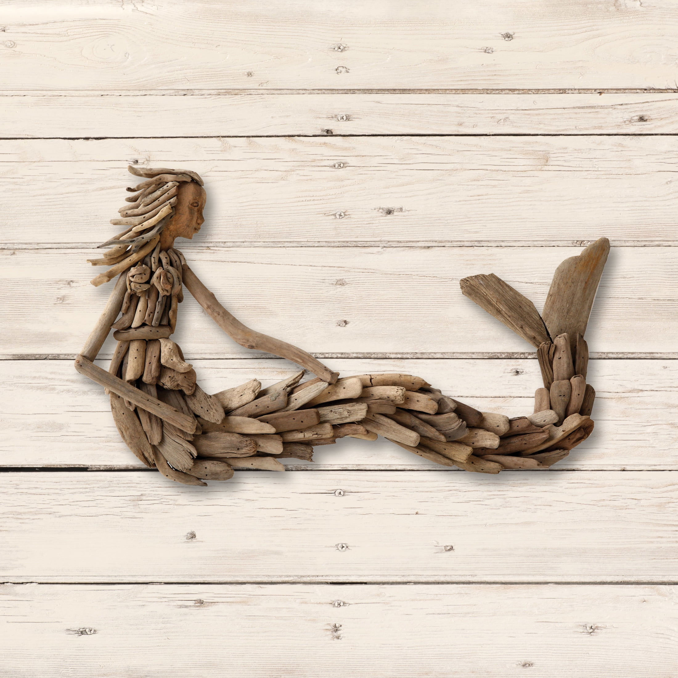 Creative Co-Op Driftwood Sitting Mermaid Wall Decoration, Brown
