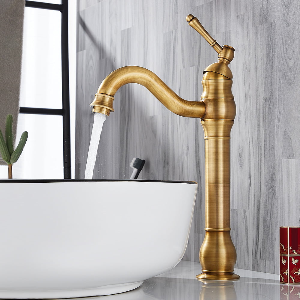 Tall Ceramic Handle Bathroom Basin Sink Mixer Tap Faucet Antique Brass 