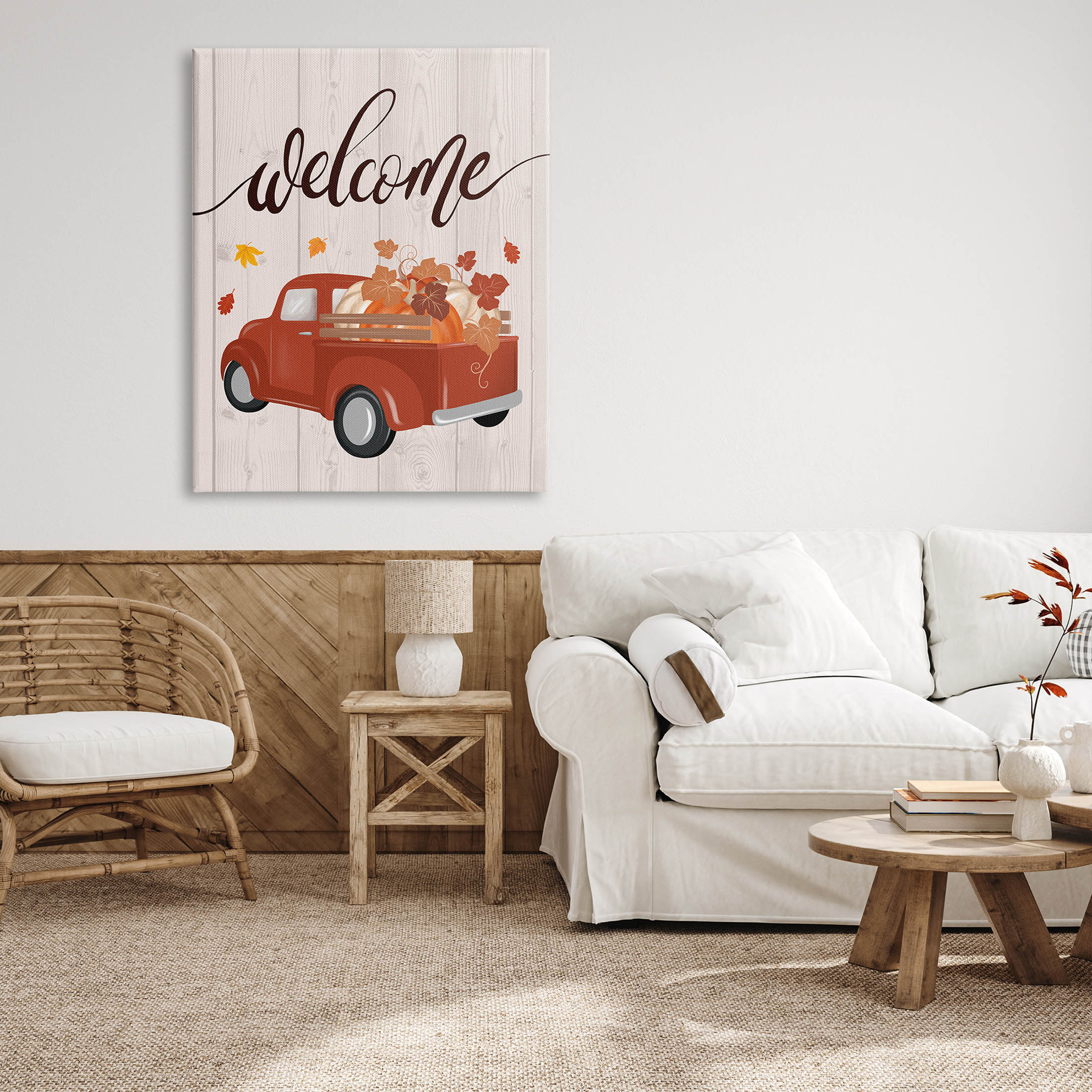 Country Pumpkin Harvest Welcome Holiday Graphic Art Gallery Wrapped Canvas Print Wall Art