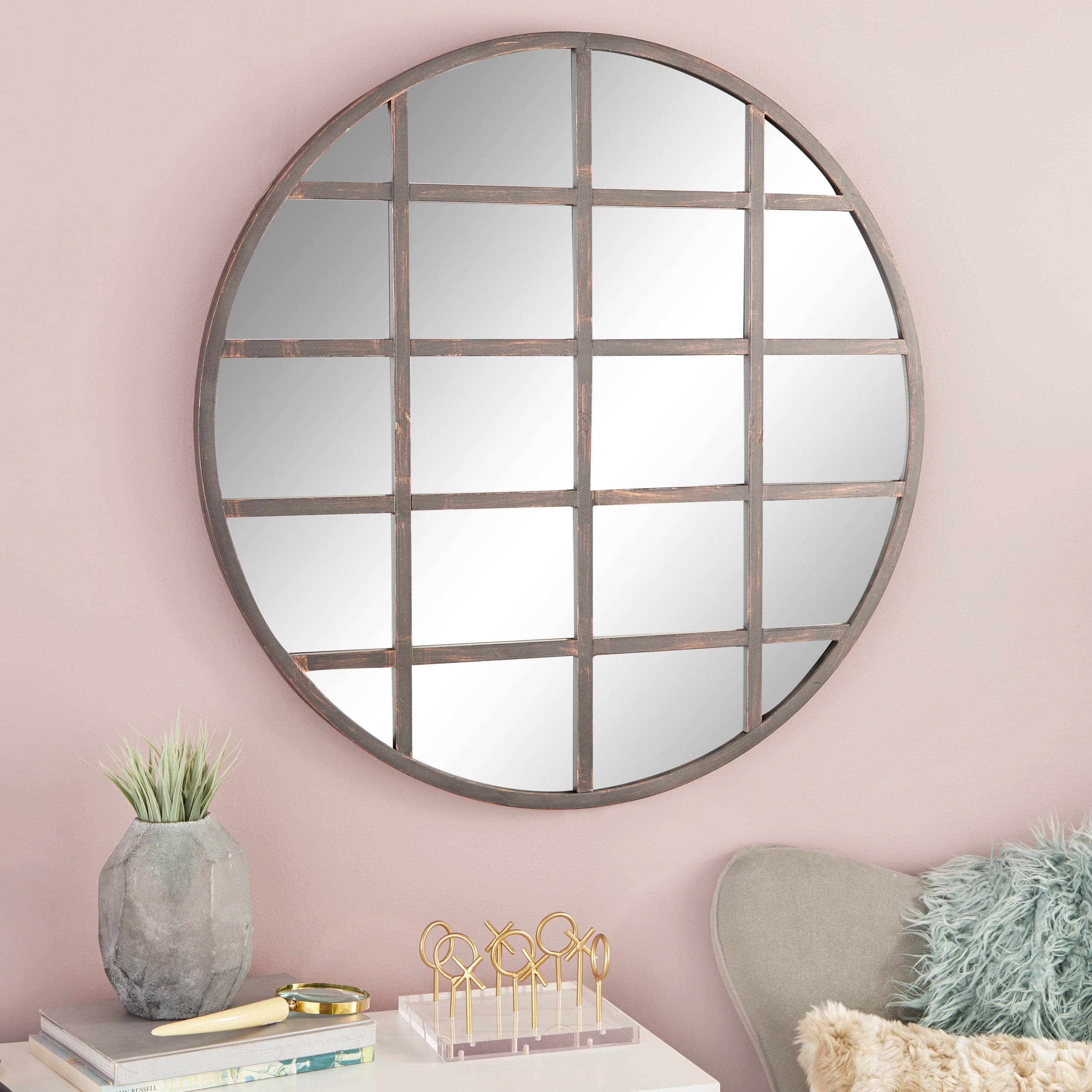 CosmoLiving by Cosmopolitan 36" x 36" Black Wall Mirror with Grid Frame