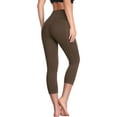thumbnail image 6 of Cadmus Womens 3 Pack High Waist Tummy Control Capri Yoga Leggings with Pockets, Black & Medium Blue & Coffee Brown, L, 6 of 7