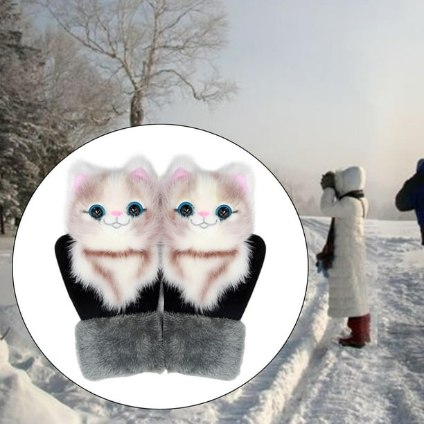 Guantes de invierno Baoblaze súper suaves para mujer a prueba de frío forrados de p muñeca gato