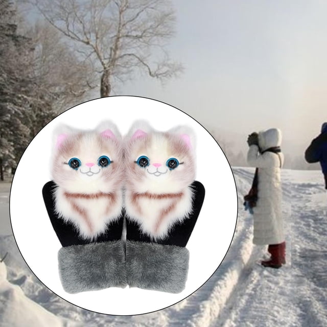 Guantes de invierno Cola para mujer Guantes cálidos a prueba de viento gato