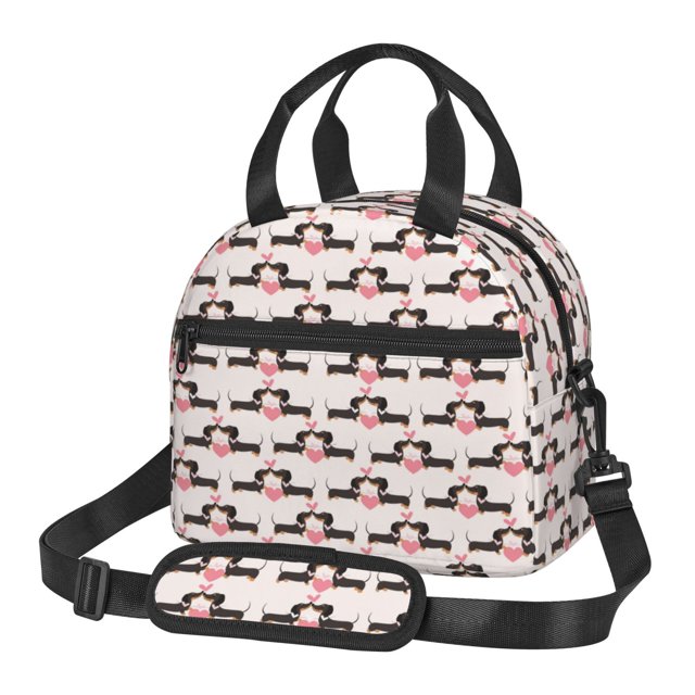 Fotbe Dachshund And Hearts Bolsa de Almuerzo con Estampado, Lonchera Aislada, Contenedores de Comida Reutilizables Tipo Cooler a Prueba de Fugas