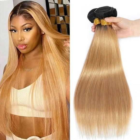 Hair Bundles Biliisyff Ombre 1B27, rubio miel, liso, 30 cm