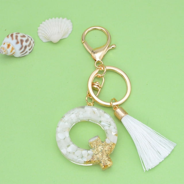 Vrorvz Custom Initial Keychain Crystal Tassel Pendant Personalized Letter Keychain Unique Gift for Women and Men Fashionable Bag Accessory with Crystal Drop Design