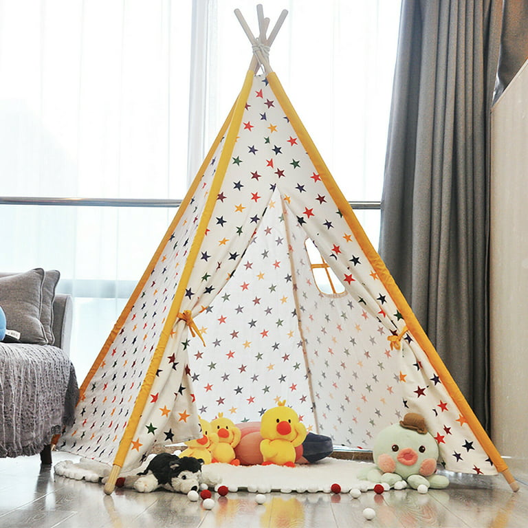 LELINTA Teepee Tent for Kids Foldable Tent - 4 Wood Poles | Playhouse for  Kids | Large Teepee Tents Kids Teepee Tent | Plastic Poles -Portable