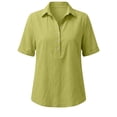 thumbnail image 4 of Lenpel Women's Cotton Linen Tops Rolled Short Sleeve Half Button Collared Pleated T-Shirts Casual Loose Tunic Blouses, 4 of 6