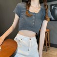 thumbnail image 5 of EIMELI Liquidation! T-shirt d'Été Slim à Manches Courtes et Col Rond Taille Haute pour Femmes, 5 of 5