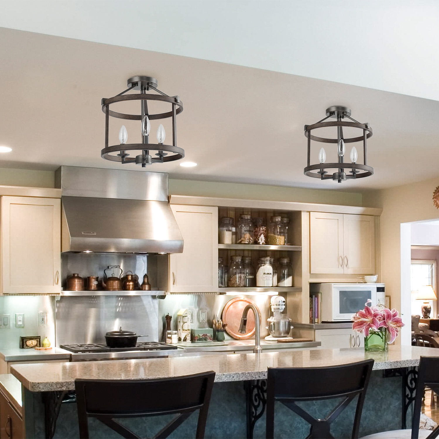 LNC Foyer Lantern Double Layers Semiflush Mount Lighting