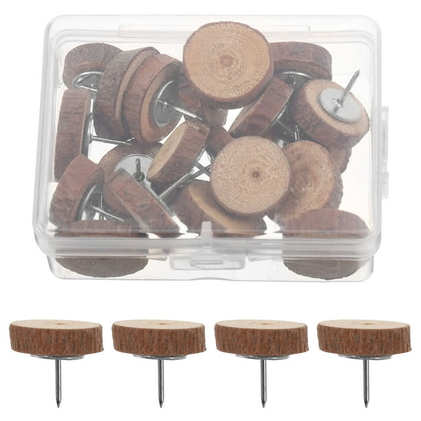 Chinchetas de madera decorativas para tableros de corcho, proyectos de manualidades, con caja de almacenamiento, 20 unidades