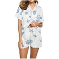 thumbnail image 2 of Aobny Pj Sets Blue Graphic Women Cooling Pajamas Short Loose Collared Short Sleeve Womens Outfits,S, 2 of 7