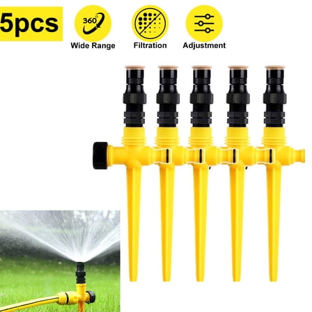 ASKITO 360° Rotation Auto Irrigation System, 5PCS Garden Lawn Sprinkler Patio, Sprinkler System Kit for Lawns, Adjustable Garden Yard Lawn WaterSprinkler, Yellow