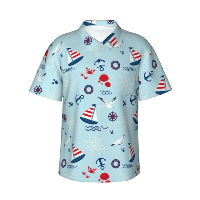 Balery Sailboats Anchors Camisas hawaianas de manga corta para hombre, camisas playeras de corte holgado, camisas de vacaciones con botones,Large