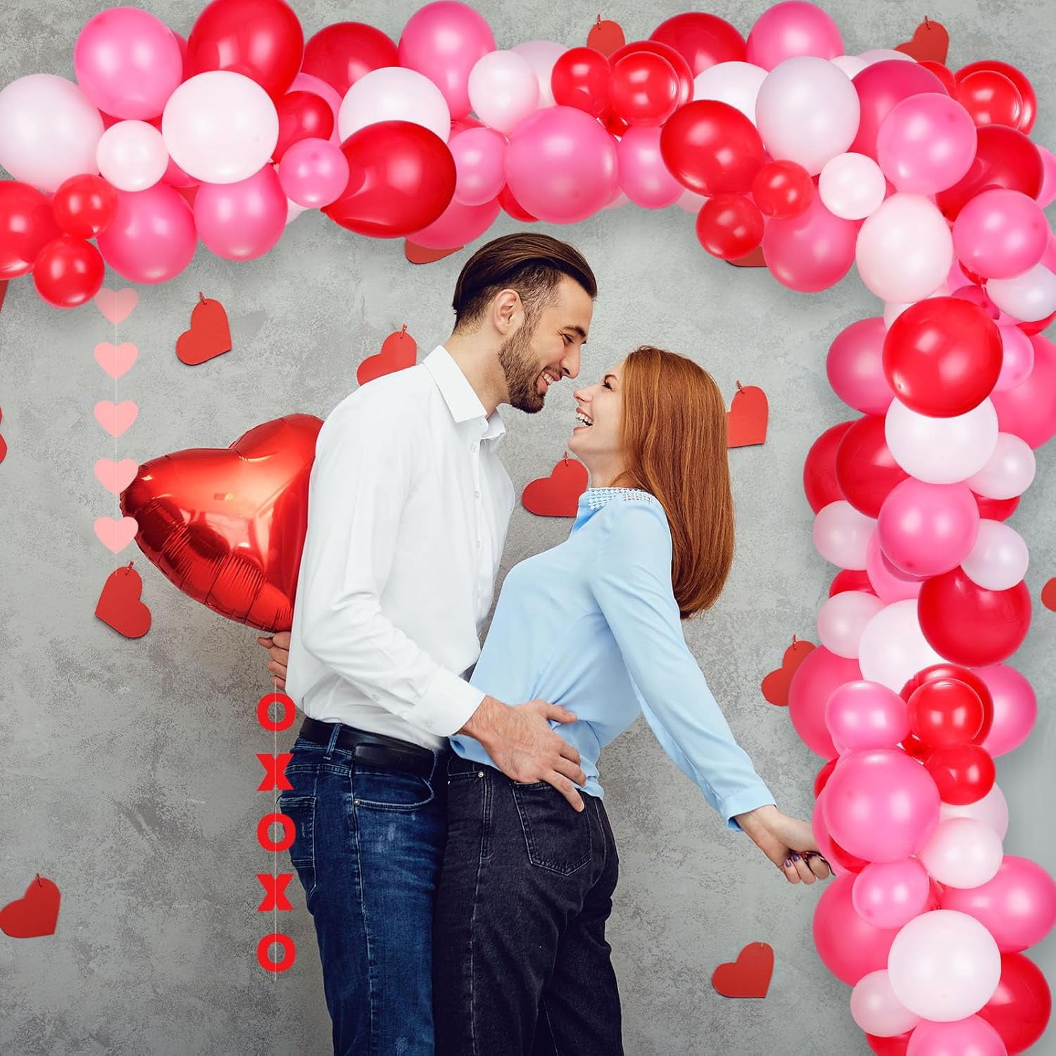 Valentines Day Decor - XOXO Balloon Arch & Boxes, Pink Heart Balloon Garland Arch Kit for Wedding, Engagement, Party