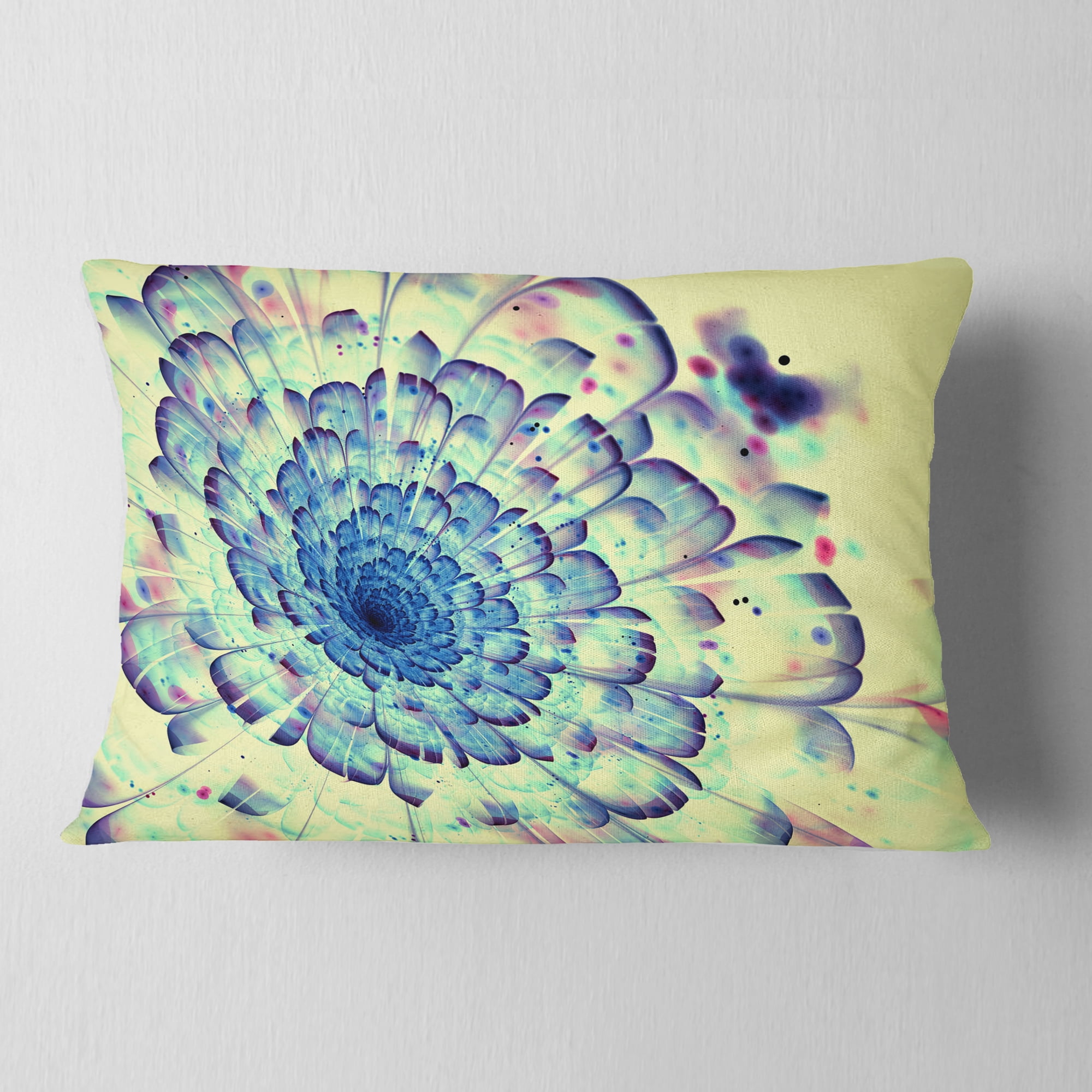 Designart Blue Fractal Flower with Red Details - Abstract Throw Pillow - 12x20