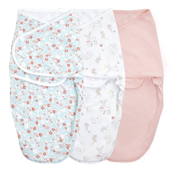 Aden Anais Essentials Easy Wrap Swaddle, Cotton Knit Baby Wrap, Newborn Wearable Swaddle Sleep Sack, 2 Pack, Female, Fairy Tale Flowers, 0-3 Months