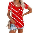 thumbnail image 3 of TIHLMK Womens Shirts Red Fashion Women Twill Button Neckline Short Sleeve Round Neck Casual T-shirt Gift for Womens Tops, 3 of 4