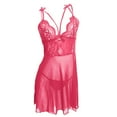 thumbnail image 4 of Women's Sexy Lace Chemise, Spaghetti Strap Mesh Nightgown with Criss Cross Front, Sheer Sleepwear for Valentine's Day, Honeymoon, Anniversary and Romantic Nights-Hot Pink, 4 of 4