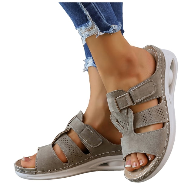 Women's Platform Wedges Sandals Comfortable Non Slip Slides Lightweight Open Toe Backless Beach Sandal Gray Size 8