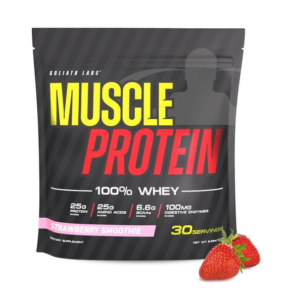 Goliath Labs Whey Protein Powder Strawberry Smoothie [2.2 lbs/pack of 1] | 25g Cold Filtered Protein, 6.6g BCAAs per Serving | Diet & Sports Nutrition
