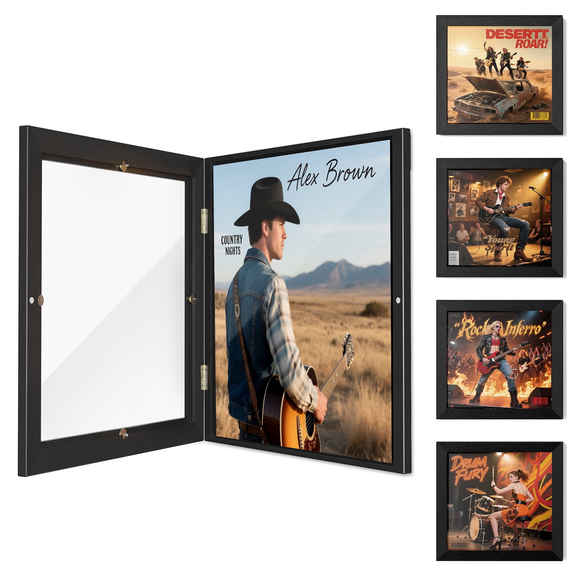 4 Pack Vinyl Record Frame for the Wall, Album Frames for 12x12 Inch LP Album Cover-Black