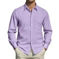 thumbnail image 4 of Resicozy Men's Long Sleeve Button Down Shirts Casual Fashion Dress Shirt Beach Wedding Solid Color Shirts Light Purple XL, 4 of 6
